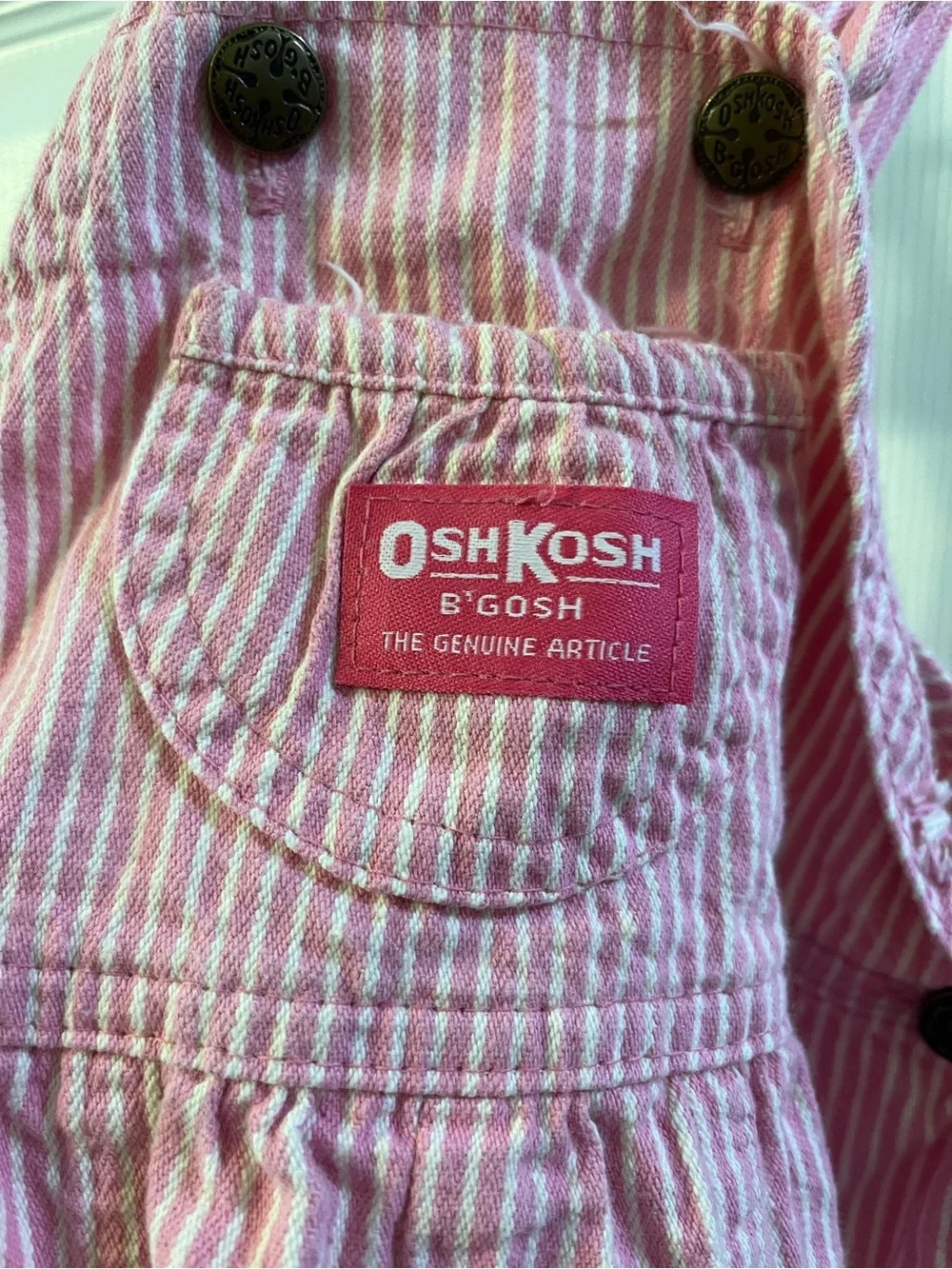 Vintage OshKosh B'Gosh Pink & White Hickory Railroad Striped Vestbak Overalls